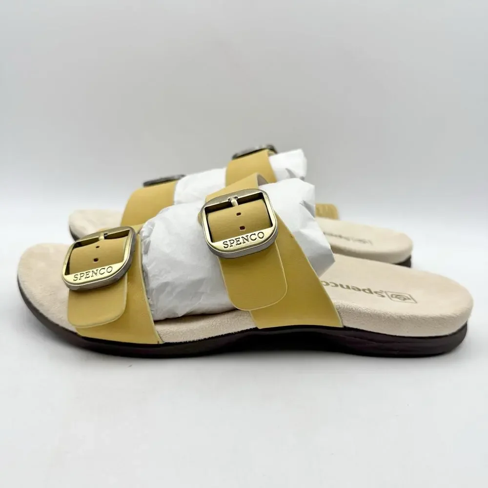 Spenco Womens Vista Slip On Sandals US 7.5 WIDE Yellow Leather Arch Support NIB